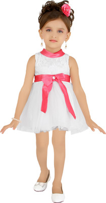 

Littleopia Girls Midi/Knee Length Party Dress(White, Sleeveless, Pink;white