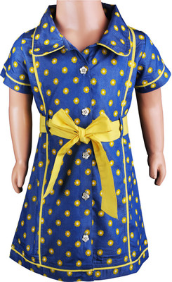 

Littleopia Girls Midi/Knee Length Casual Dress(Blue, Half Sleeve, Blue;yellow
