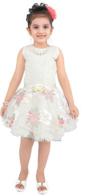 

Littleopia Girls Midi/Knee Length Party Dress(White, Sleeveless, Pink;white