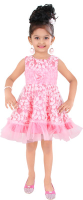 

Littleopia Girls Midi/Knee Length Party Dress(Pink, Sleeveless