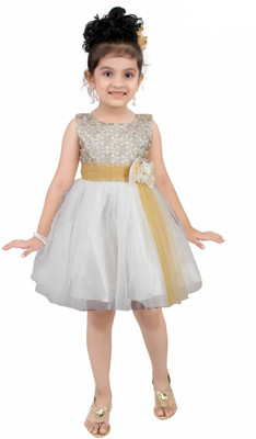 

Littleopia Girls Midi/Knee Length Party Dress(White, Sleeveless, Cream;gold