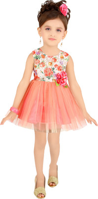 

Littleopia Girls Midi/Knee Length Party Dress(Pink, Sleeveless