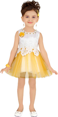 

Littleopia Girls Midi/Knee Length Party Dress(Yellow, Sleeveless, Dark yellow