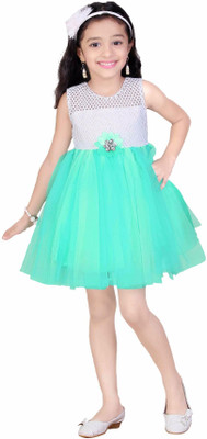 

Littleopia Girls Midi/Knee Length Party Dress(Light Green, Sleeveless
