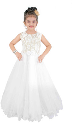 

Littleopia Girls Maxi/Full Length Party Dress(White, Sleeveless, Off white
