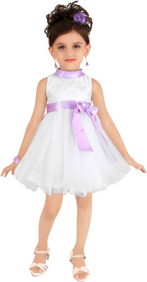 

Littleopia Girls Midi/Knee Length Party Dress(White, Sleeveless, Purple;white