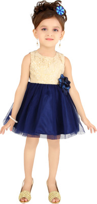 

Littleopia Girls Midi/Knee Length Party Dress(Dark Blue, Sleeveless, Navy blue