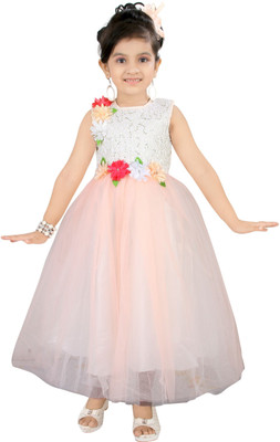 

Littleopia Girls Maxi/Full Length Party Dress(Orange, Sleeveless, Peach