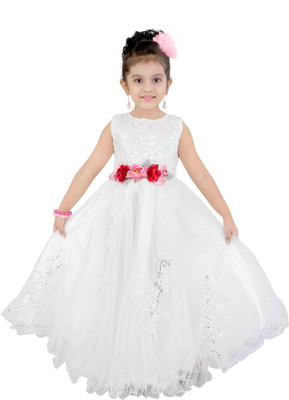 

Littleopia Girls Maxi/Full Length Party Dress(White, Sleeveless
