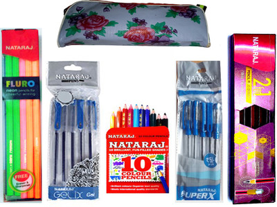 

NATARAJ Combo pack Of 2 for 1 pencils + Fluro Neon Pencils + 10 Colour Pencils Set + Gelix Gel Pen + SuperX Ball Pen Pencil(Set of 5, Multicolor)