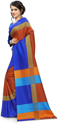 AJS Self Design, Striped, Printed Paithani Polycotton Saree(Blue, Red) available at flipkart for Rs.899