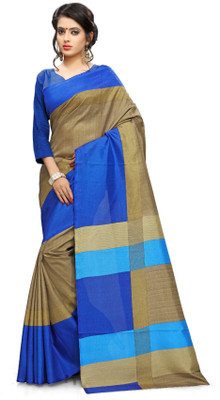 AJS Self Design, Striped, Printed Paithani Polycotton Saree(Blue, Gold) available at flipkart for Rs.799