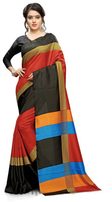 AJS Self Design, Striped, Printed Paithani Polycotton Saree(Black, Red) available at flipkart for Rs.799
