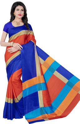 AJS Self Design, Striped, Printed Paithani Polycotton Saree(Blue, Pink) available at flipkart for Rs.799