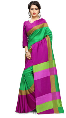 AJS Self Design, Striped, Printed Paithani Polycotton Saree(Pink, Green) available at flipkart for Rs.799