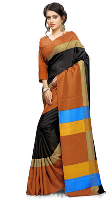 AJS Self Design, Striped, Printed Paithani Polycotton Saree(Black, Gold) available at flipkart for Rs.799