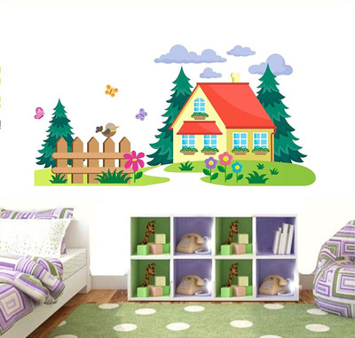 Asmi Collections 125 Beautiful House in a Jungle Birds Butterfly Removable Sticker(Pack of 1)