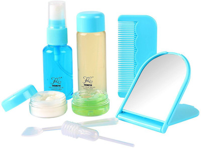 

HOKIPO Clear Plastic Refillable Spray Bottles Set with Pouch, 8 Pieces - [Airline Carry-On Approved] Travel Toiletry Kit(Blue)