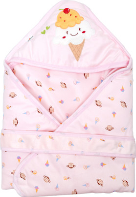 1st Step Printed  Hooded Baby Blanket(Polyester, Pink