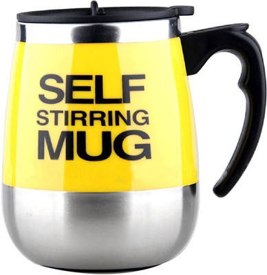 

ShopAis Self Stirring06 Stainless Steel Mug(400 ml), Yellow