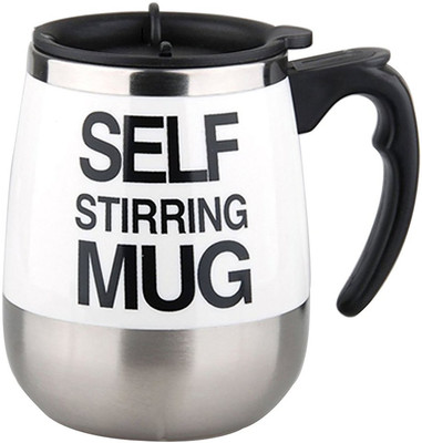 

ShopAis Self Stirring05 Stainless Steel Mug(400 ml), White