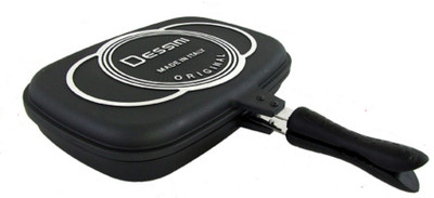 

Wonder World ® Double Die-cast aluminium with Xylan Plus Coating Grillpan Cift Tava Grill Pan 36 cm diameter with Lid(Cast Iron, Non-stick, Induction Bottom), Black