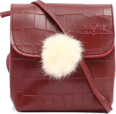 

Pepgirls Girls Casual Maroon Leatherette Sling Bag