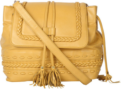 

JL Collections Women Casual Yellow Genuine Leather Shoulder Bag