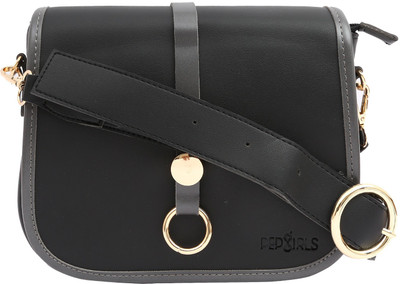

Pepgirls Girls Casual Black Leatherette Sling Bag
