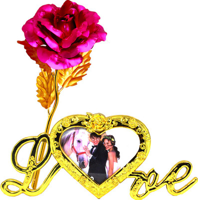 

Stealodeal Pink, Gold Rose Artificial Flower with Pot(9.8 inch, Pack of 1)