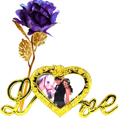 

Stealodeal Purple, Gold Rose Artificial Flower with Pot(9.8 inch, Pack of 1)