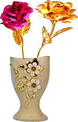 

Stealodeal Gold, Pink Rose Artificial Flower with Pot(9.8 inch, Pack of 2)