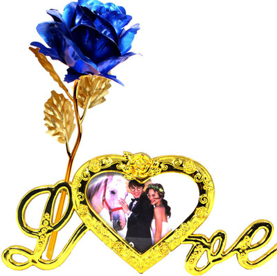 

Stealodeal Blue, Gold Rose Artificial Flower with Pot(9.8 inch, Pack of 1)