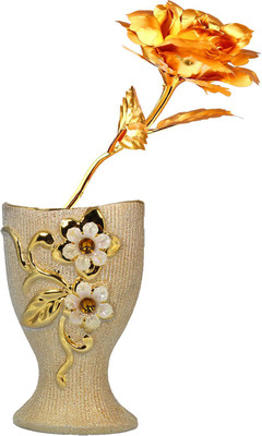 

Stealodeal Gold Rose Artificial Flower with Pot(9.8 inch, Pack of 1)