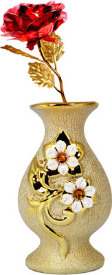 

Stealodeal Red, Gold Rose Artificial Flower with Pot(9.8 inch, Pack of 1)