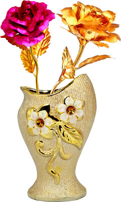 

Stealodeal Gold, Pink Rose Artificial Flower with Pot(9.8 inch, Pack of 2)