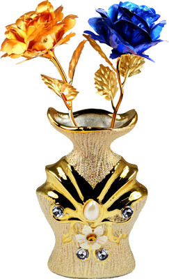

Stealodeal Blue, Gold Rose Artificial Flower with Pot(9.8 inch, Pack of 2)