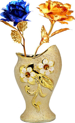 

Stealodeal Blue, Gold Rose Artificial Flower with Pot(9.8 inch, Pack of 2)