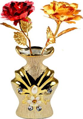 

Stealodeal Gold, Red Rose Artificial Flower with Pot(9.8 inch, Pack of 2)