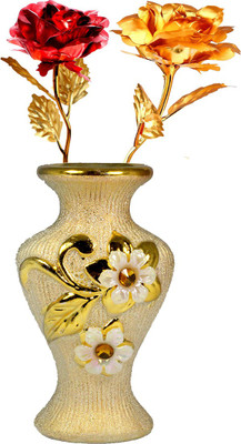 

Stealodeal Gold, Red Rose Artificial Flower with Pot(9.8 inch, Pack of 2)