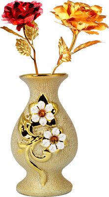 Stealodeal Gold, Red Rose Artificial Flower with Pot(9.8 inch, Pack of 2)