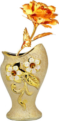 

Stealodeal Gold Rose Artificial Flower with Pot(9.8 inch, Pack of 1)