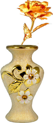 

Stealodeal Gold Rose Artificial Flower with Pot(9.8 inch, Pack of 1)