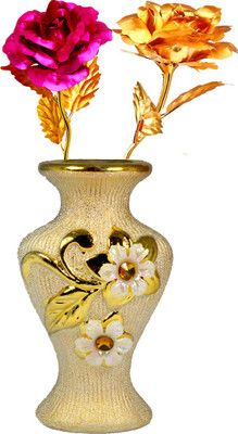 

Stealodeal Gold, Pink Rose Artificial Flower with Pot(9.8 inch, Pack of 2)