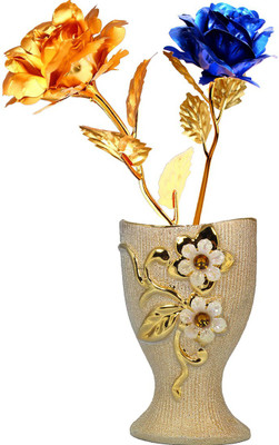 

Stealodeal Blue, Gold Rose Artificial Flower with Pot(9.8 inch, Pack of 2)