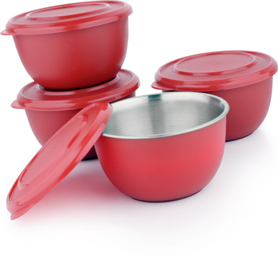 liefde Stainless Steel Storage Bowl Microwave Safe Bowls(Pack of 4, Red)