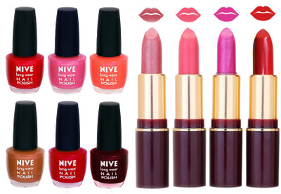 

Nive NIVE 6 Vibrant Colour NAIL POLISH + 4 Rich Color QUNEX LIPSTICK COMBO(Set of 10)