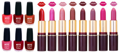 

Nive NIVE 6 Vibrant Color NAIL POLISH + 8 Rich Color QUNEX LIPSTICK COMBO(Set of 14)