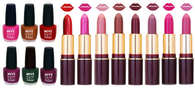 

Nive NIVE 6 Vibrant Color NAIL POLISH + 8 Rich Color QUNEX LIPSTICK COMBO(Set of 14)
