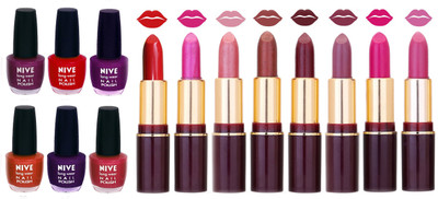 

Nive NIVE 6 Vibrant Color NAIL POLISH + 8 Rich Color QUNEX LIPSTICK COMBO(Set of 14)